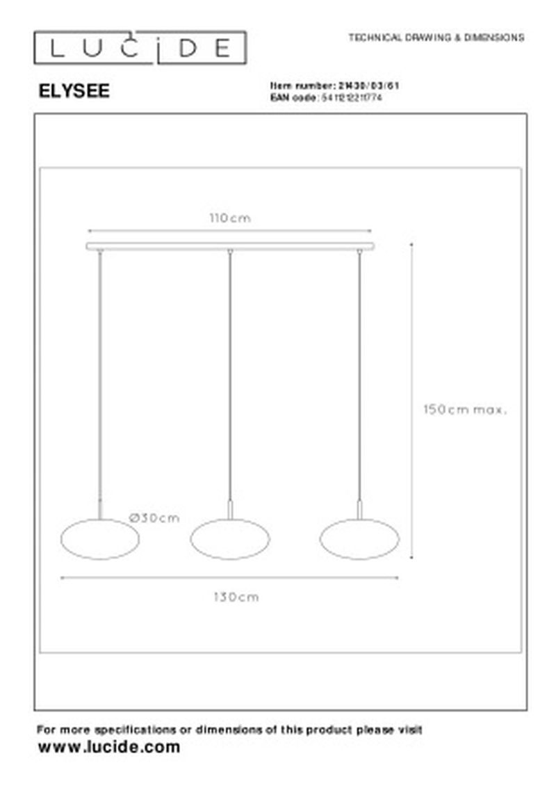 Lucide ELYSEE - Závesné svietidlo - 3xE27 - Opál